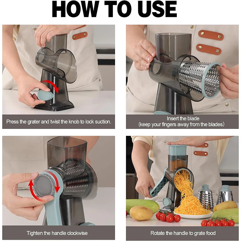 3 in 1 Rotary Cheese Grater & Vegetable Slicer